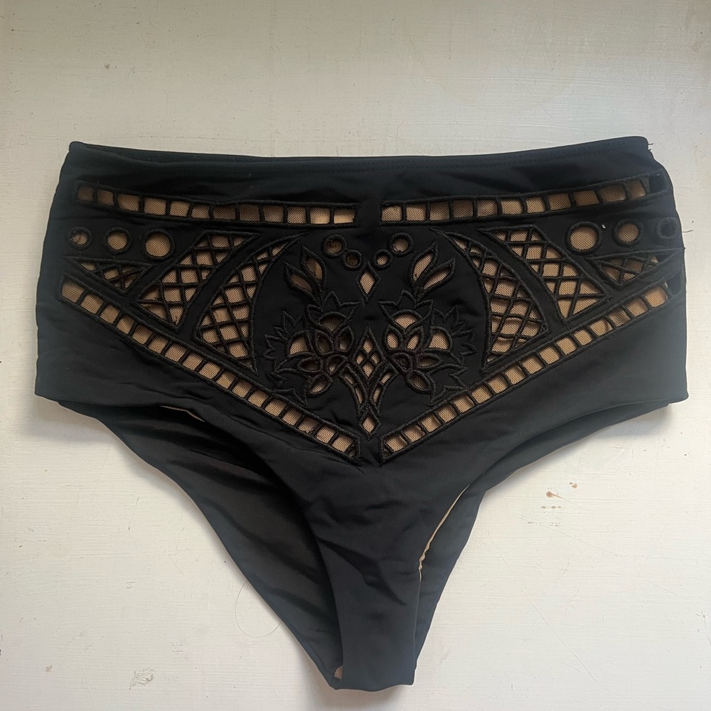 Beach riot swim bottoms, high waisted with intricate design, XS